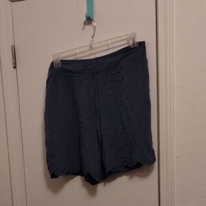 Scallop Hem Blue Drawstring Shorts